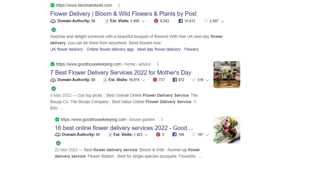 search engine results for the keyword 'flower delivery companies'